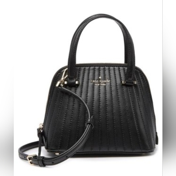 Kate Spade Black Leather Patterson Drive Quilted Large Dome Satchel Adjustable - Picture 2 of 13